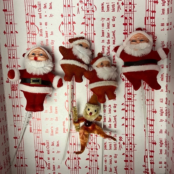 5 chenille fuzzy Santa Clause vintage - Picture 1 of 13
